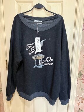 Wildfox Black Graphic Crewneck Sweatshirt with Champagne Motif